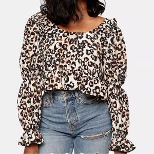 Topshop animal print back-detail cropped blouse. US size 2. Topshop.